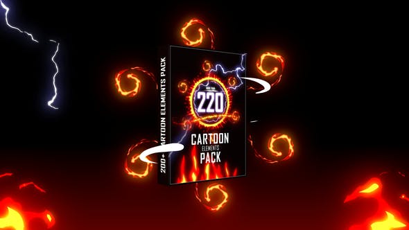 AE模板-220个二维卡通手绘能量电流火焰烟雾线条液体MG动画元素 Cartoon Elements Pack