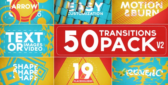 AE模板-三维翻转彩色MG图形过渡开场标题动画 50 Transitions Pack with Opener