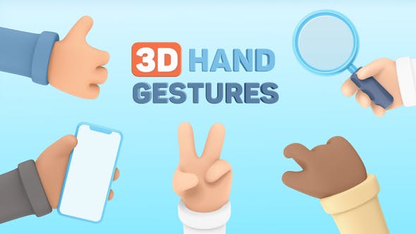 AE模板-50种三维卡通可爱手势触控操作动作动画 3D Hand Gestures Mockup Device