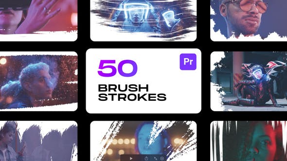 PR脚本-50种精美笔刷涂抹遮罩边框动画 Brushstrokes for Premiere Pro