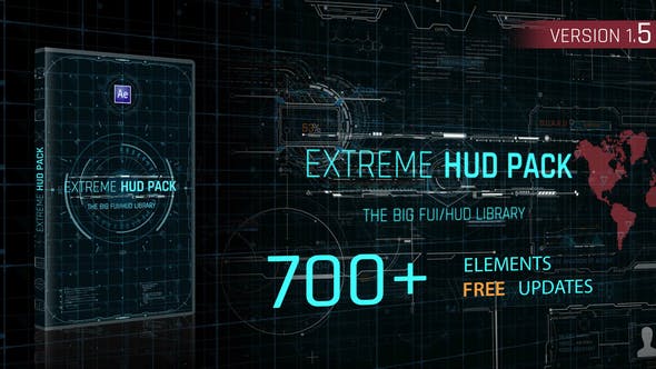 AE模板-700个未来科技感HUD动态图形UI界面元素动画包 Extreme HUD Pack v1.5
