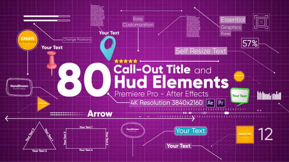 AE模板+Premiere预设：80种线条呼出文字标题注释动画 Call Outs