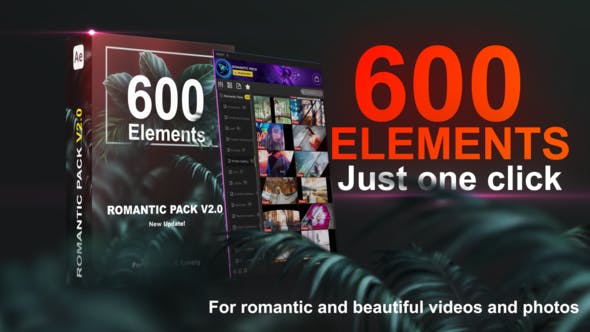 AE脚本-600组浪漫婚礼爱情文字标题转场调色藤蔓花纹光效粒子动画 Romantic Pack V2.0