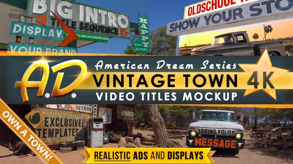AE模板-户外场景三维透视广告牌海报跟踪展示宣传动画 Vintage Town Titles Intro AD
