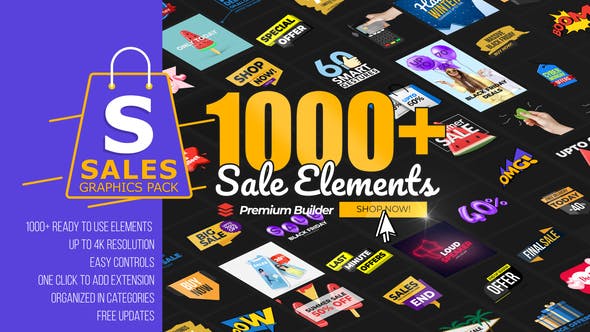 AE模板-1000个网店商城促销降价打折标签文字场景设计图形介绍宣传动画 Sales Graphics Pack