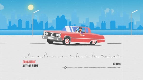 AE模板-二维卡通MG汽车音频可视化效果动画 Car Music Visualizer