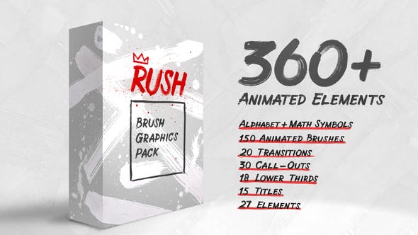 AE模板-360种笔刷画笔涂鸦字幕条标题动画 Rush – Brush Graphics Pack