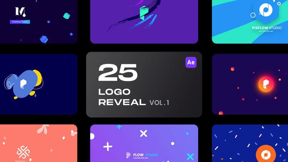 AE模板-25个简约彩色图形LOGO标志展示动画 Logo Reveal Bundle