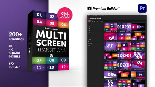 PR脚本-200种视频动态分屏过渡转场预设 Multiscreen Transitions for Premiere Pro