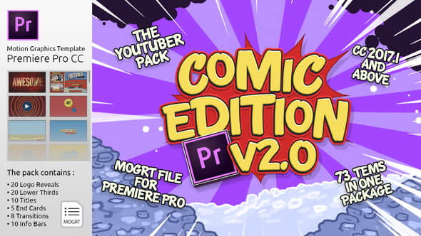 Premiere预设：卡通动漫LOGO标题转场字幕条包装动画包 Comic Edition V2