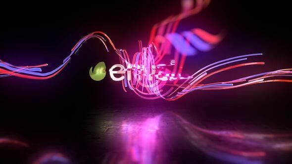AE模板-优美发光霓虹灯丝带运动揭示出logo标志