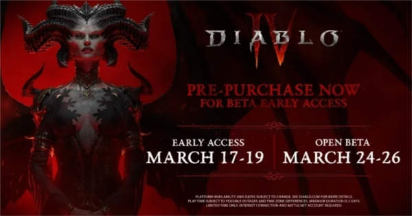《暗黑破坏神4》将于3月举行B测，所有玩家均可体验