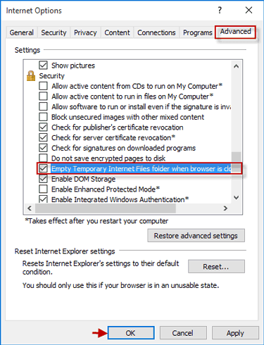 在Windows10上关闭IE时自动清除Internet临时文件夹-3