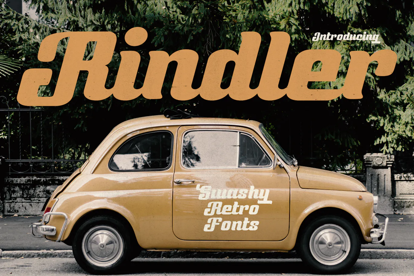 优雅粗画笔复古的汽车标志英文连字字体 - Rindler