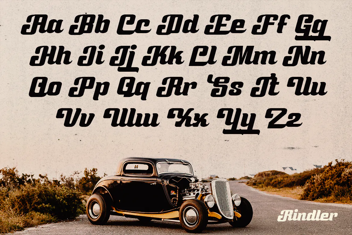 优雅粗画笔复古的汽车标志英文连字字体 - Rindler 设计字体 第2张