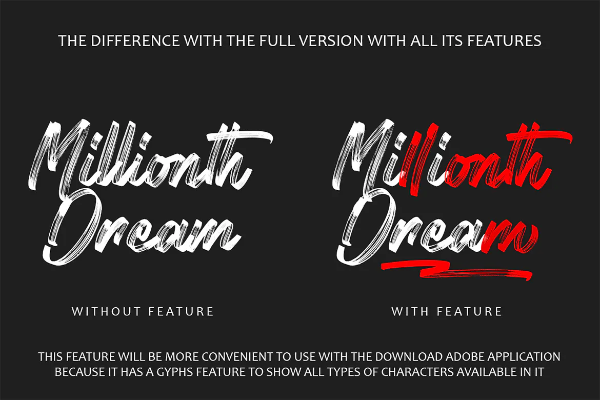 笔刷效果英文手写装饰字体 - Millionth Dream 设计字体 第1张