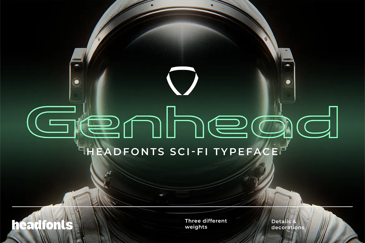 未来派高科技感的英文轮廓线条字体 - Genhead