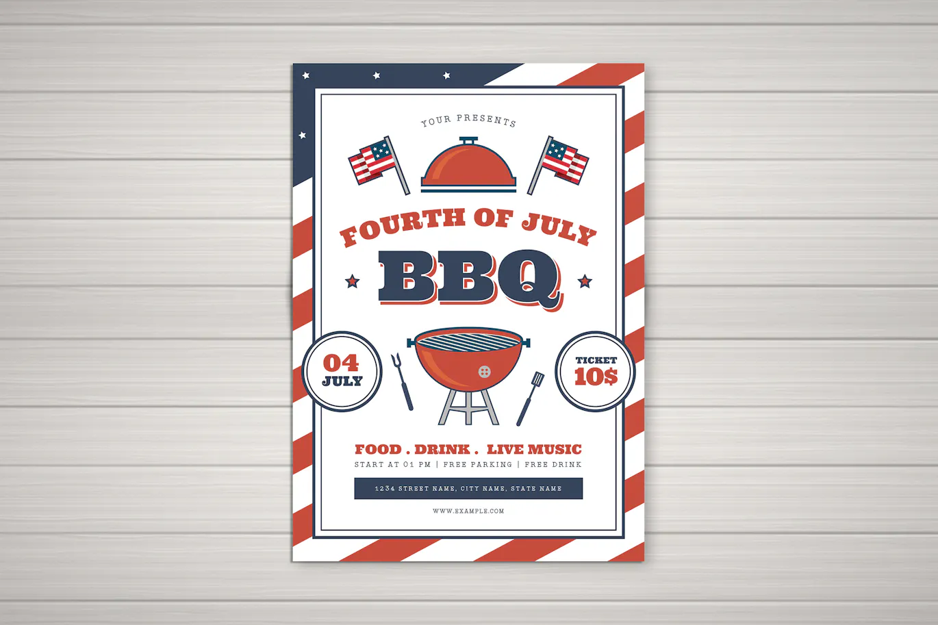 BBQ活动宣传单设计模板 4 Of July BBQ Party 平面图形 第4张