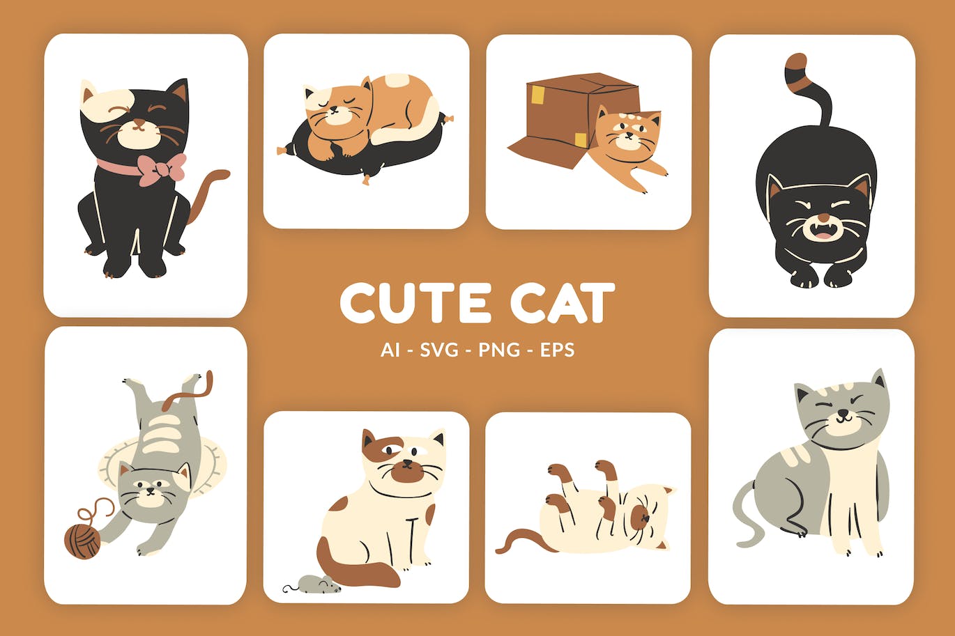 可爱的猫动物矢量插画v1 Cute Cat Vector Illustration-1