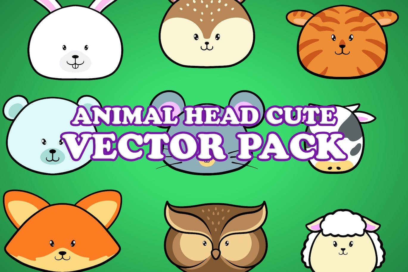 可爱的动物头像插画矢量包 Cute Animal Head Illustration Vector Pack-1