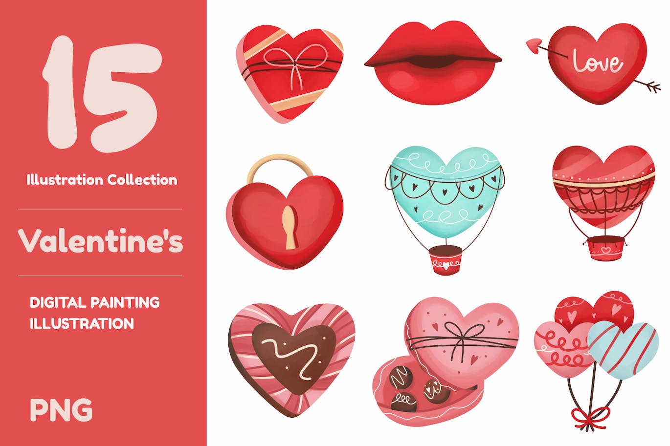 情人节爱心形状元素插画 Valentine’s Day Illustrations-1
