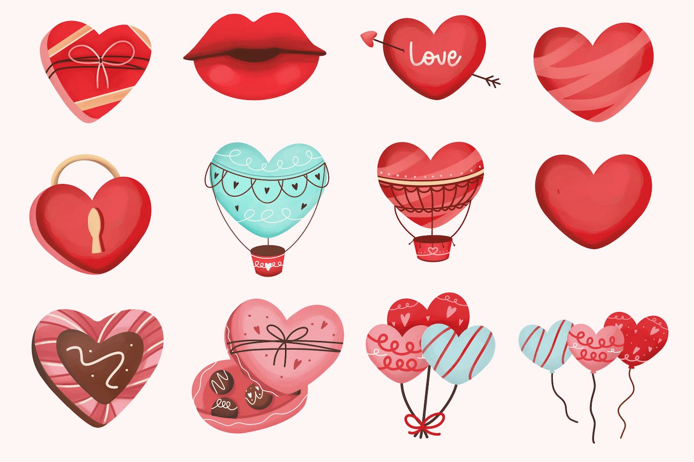 情人节爱心形状元素插画 Valentine’s Day Illustrations-2