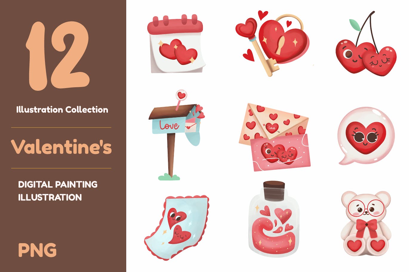 情人节爱心主题插画素材 Valentine’s Day Illustrations-1