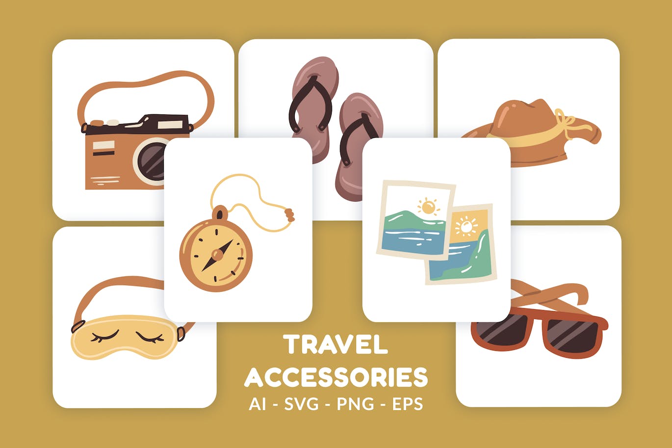 旅行配件矢量插画v2 Travel Accessories Vector Illustration v.2-1
