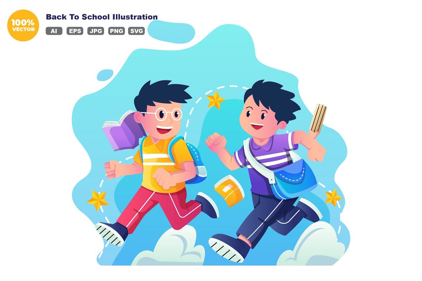 奔跑返校场景矢量插画 Back to School Illustration-1