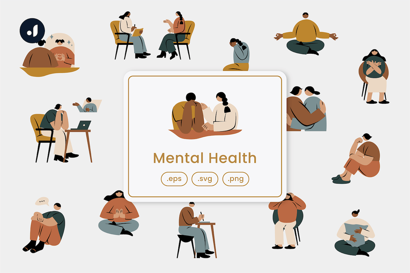 心理健康人物矢量插画 Mental Health Illustration-1