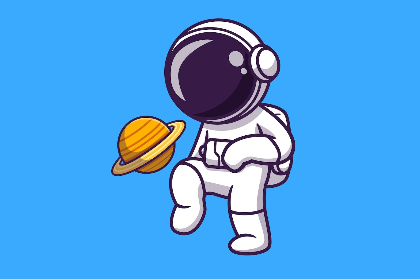 宇航员踢足球矢量卡通插画 Cute Astronaut Playing Soccer Planet Cartoon-1