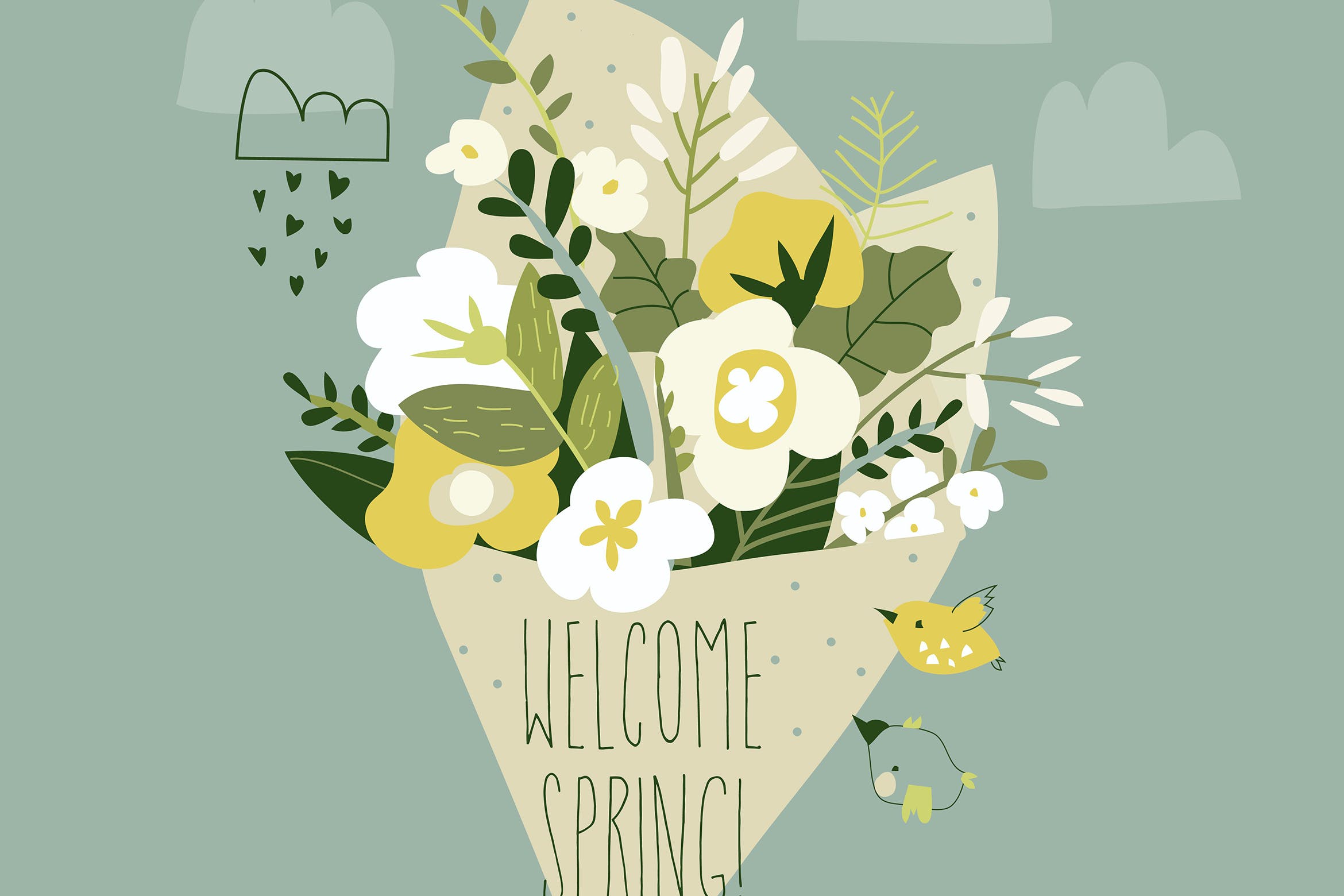 可爱的春天花束矢量插画 Cute spring bouquet of flowers. Vector illustratio-1