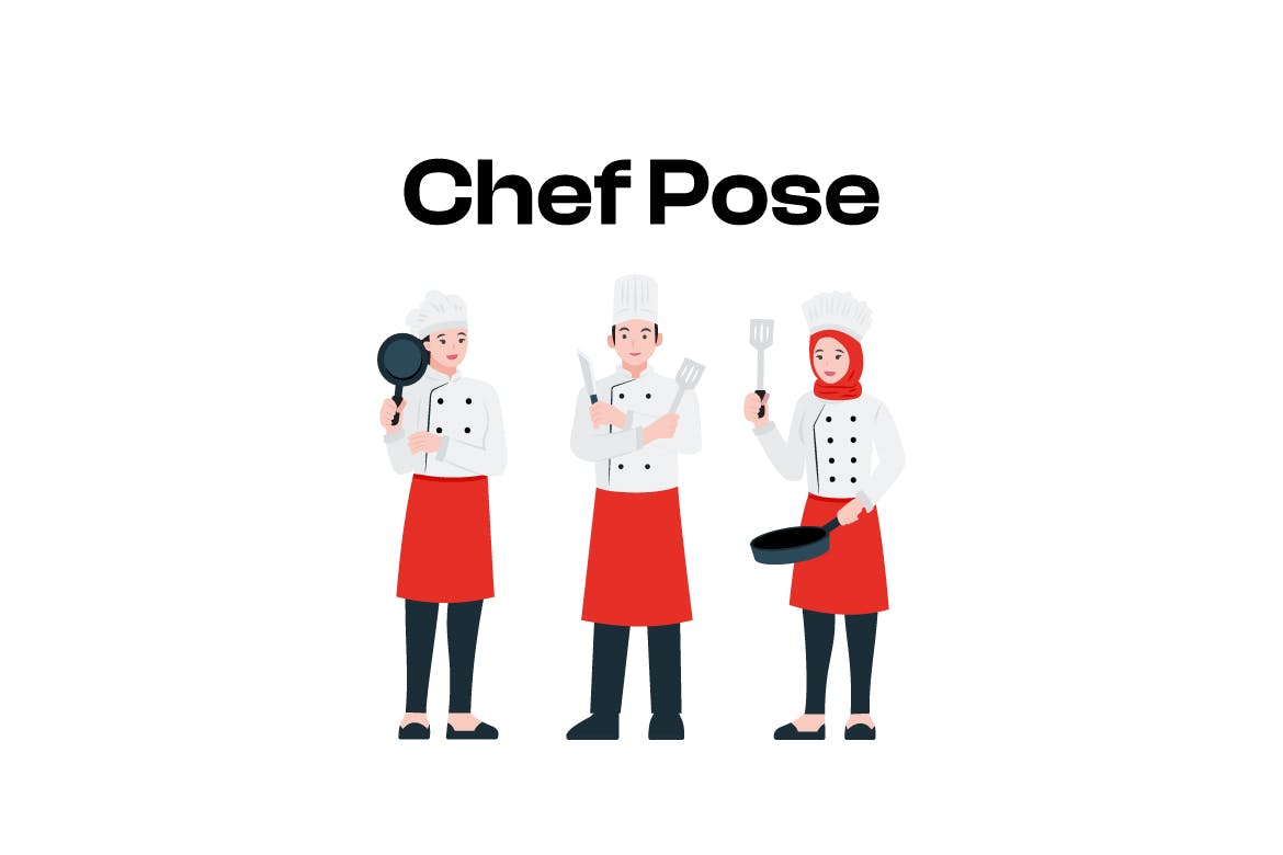 不同姿态年轻厨师形象人物插画 Set of Young Chef Character in Different Postures-2