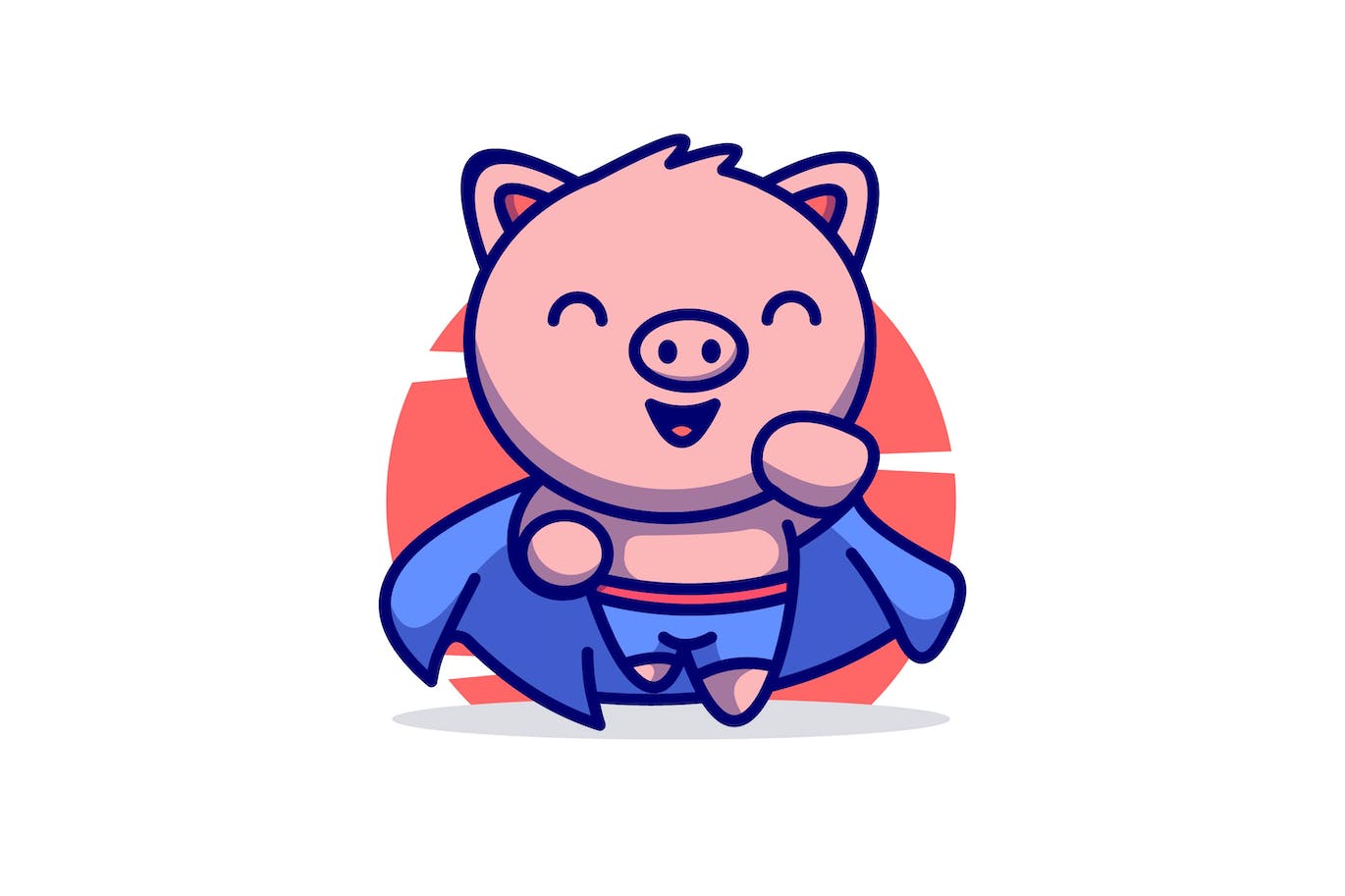 超级英雄小猪Logo插画 Superhero piglet illustration-1