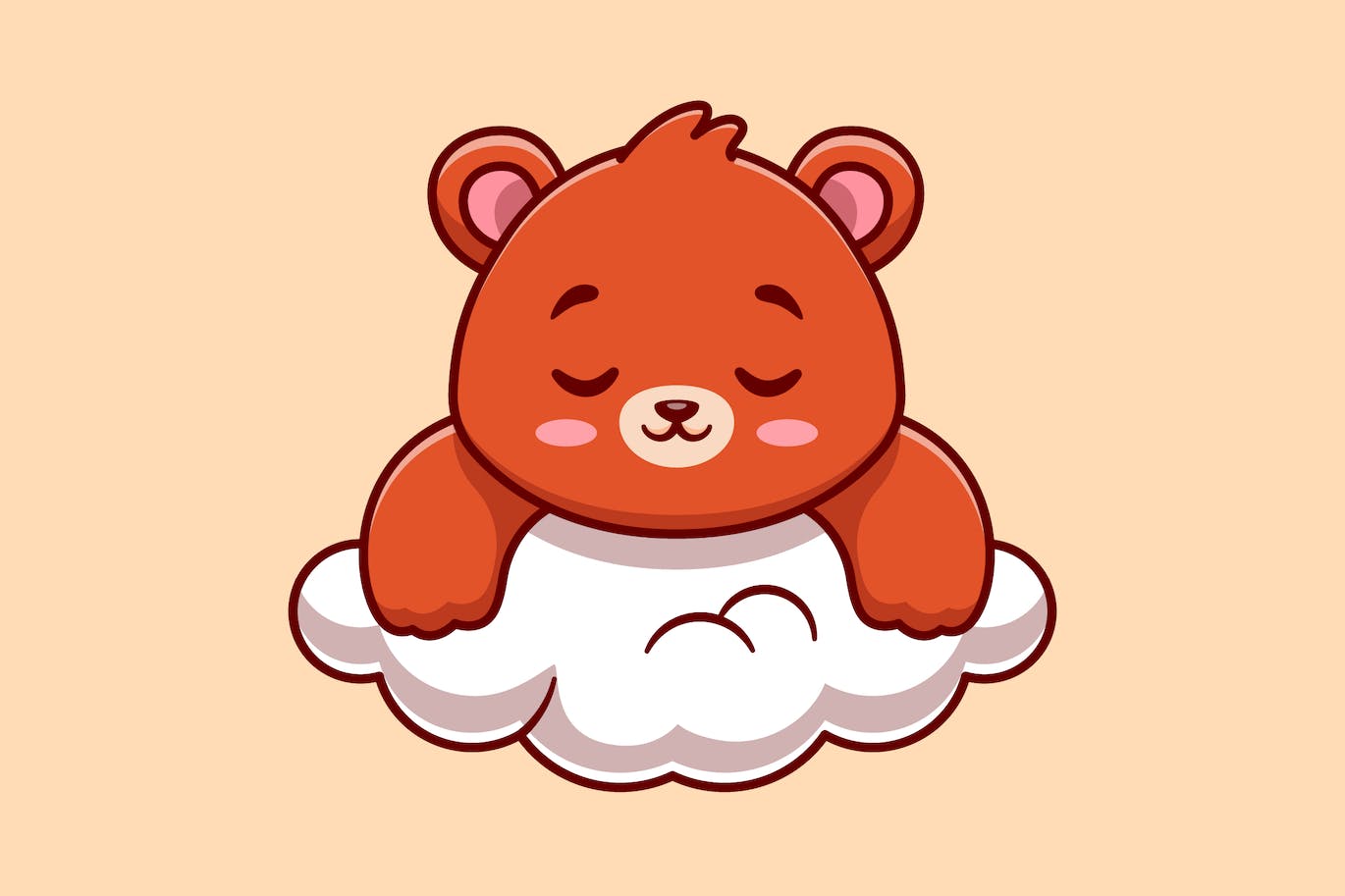 睡在云上的可爱熊卡通插画 Cute Bear Sleeping On Cloud Cartoon Illustration-1