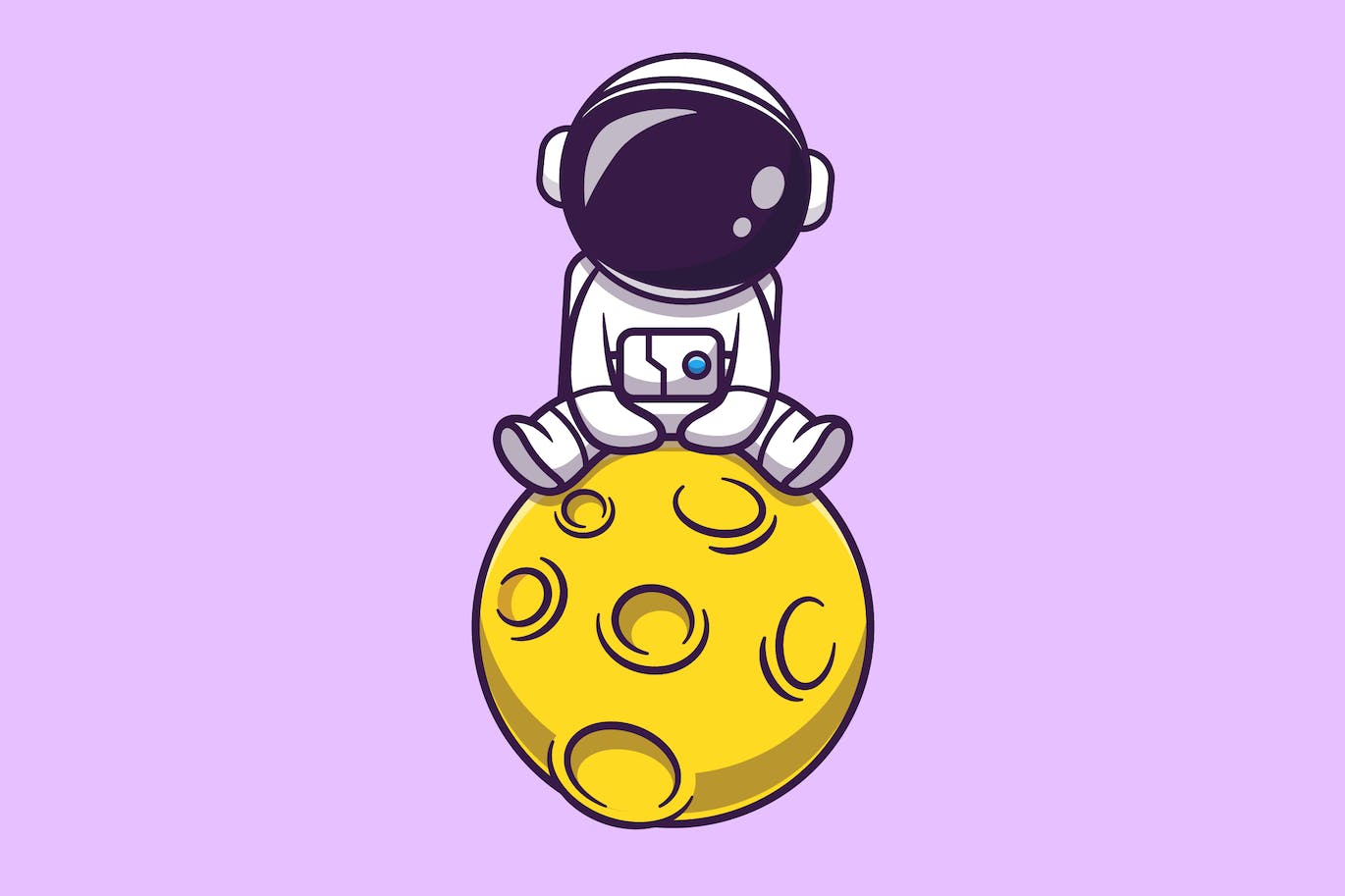月球宇航员卡通矢量插画 Cute Astronaut Sitting On Moon Cartoon-1