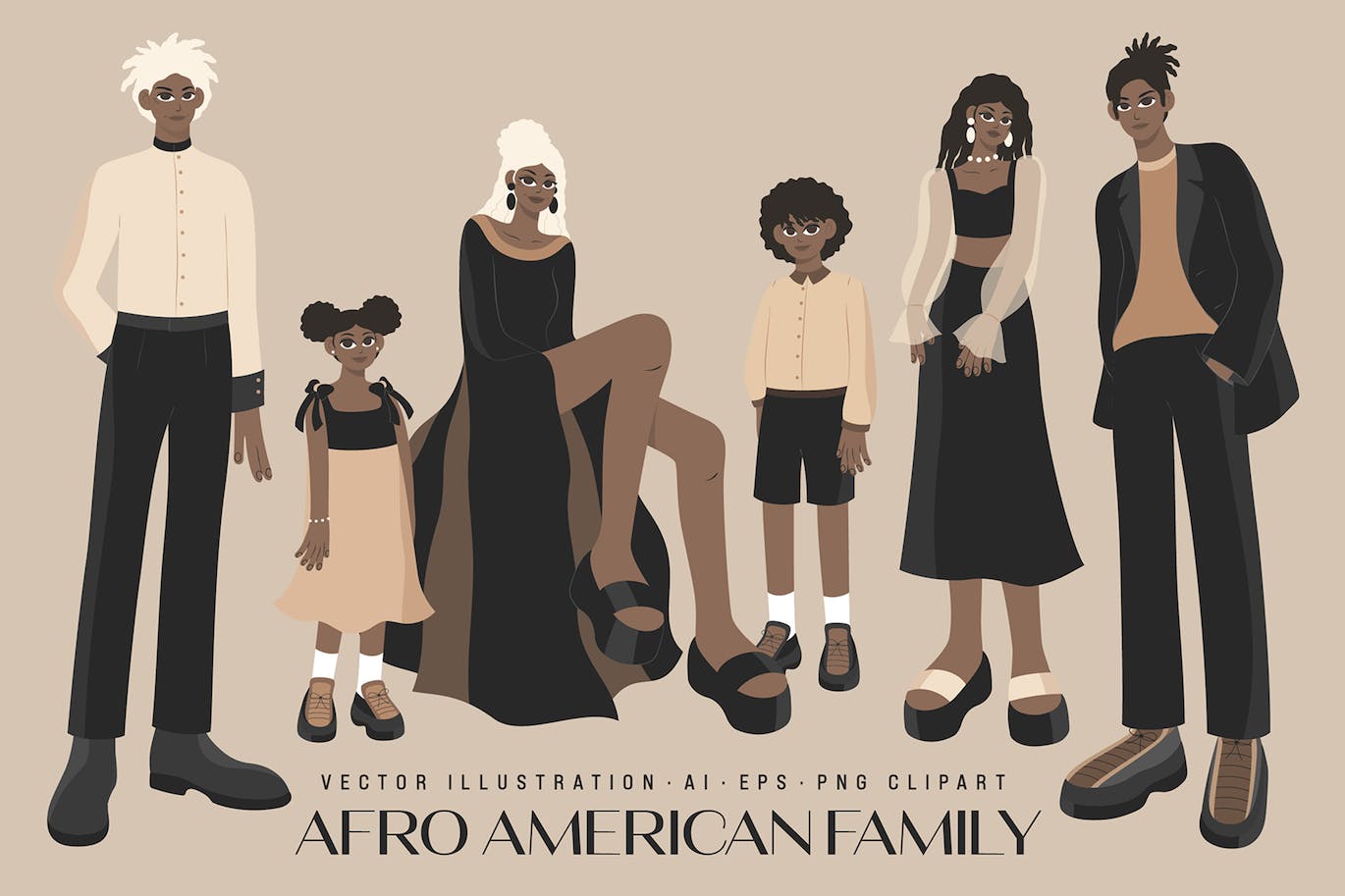 非洲家庭人物插画集 African Family Illustrations Set-1