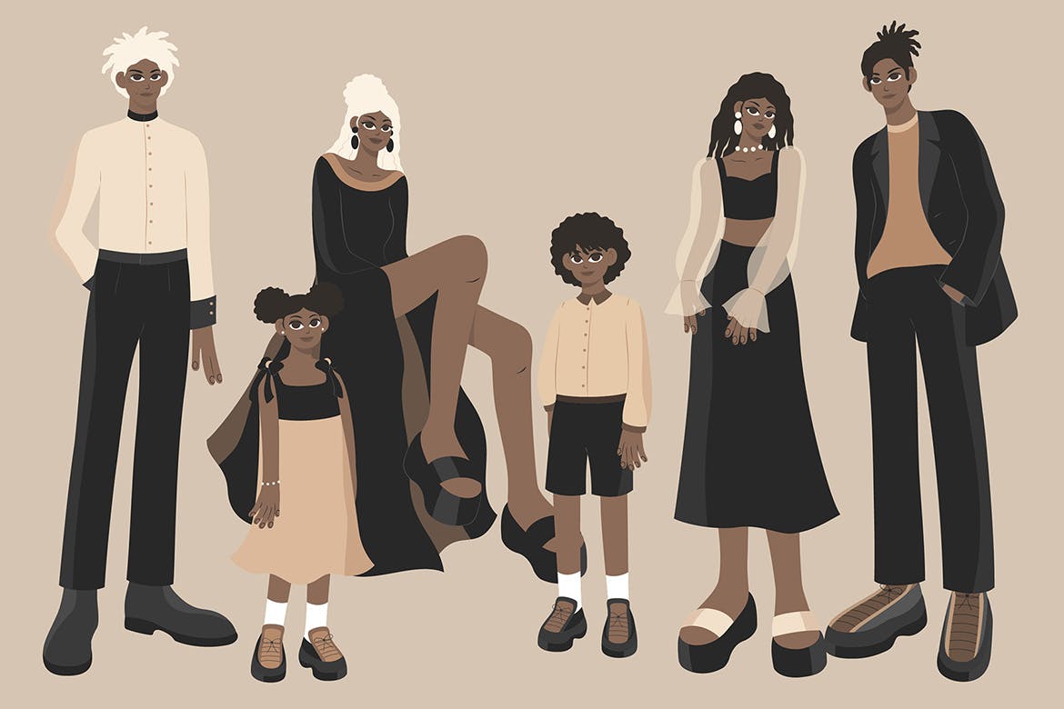 非洲家庭人物插画集 African Family Illustrations Set-4