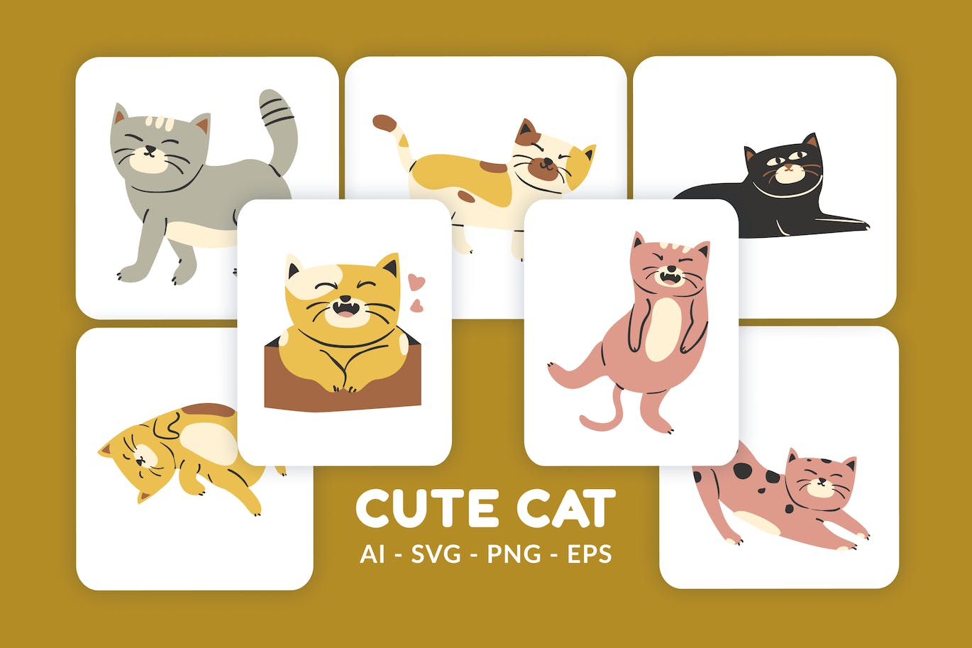 可爱的猫动物矢量插画v2 Cute Cat vector Illustration v.2-1