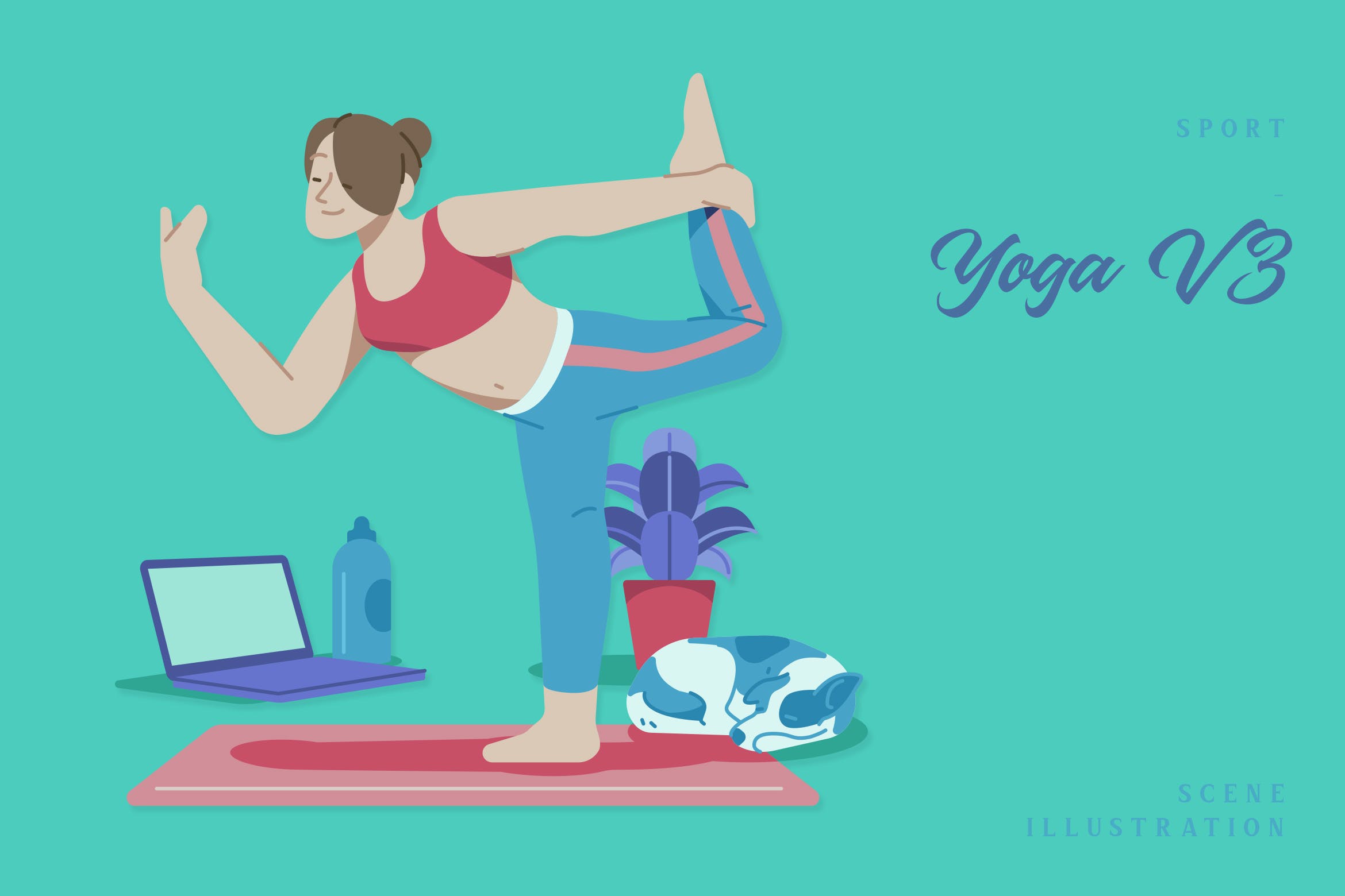 瑜伽运动场景插画v3 Sport – Yoga V3 Scene Illustration-1