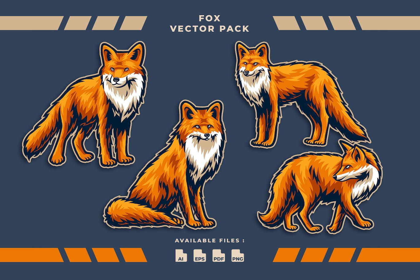 狐狸动物矢量插画 Fox Animal Vector Illustration Pack-1