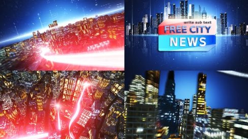 AE模板-粒子发光线条穿梭城市高楼新闻开场动画片头 City News