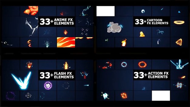 AE/PR模板-卡通二维能量火焰电流爆炸MG动画-Flash FX Elements Pack