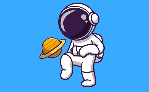 宇航员踢足球矢量卡通插画 Cute Astronaut Playing Soccer Planet Cartoon