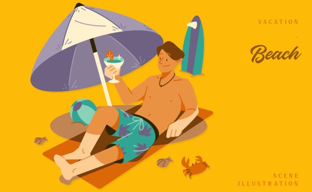 假期海滩场景插画矢量素材 Vacation – Beach Scene Illustration