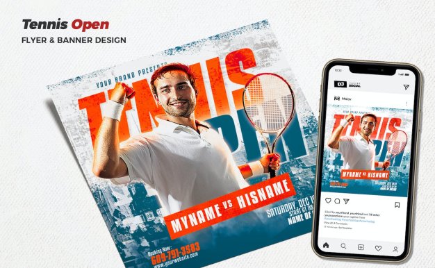 网球营海报设计模板 Tennis Camp