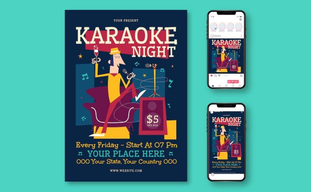 卡拉OK之夜宣传单素材 Karaoke Night Flyer
