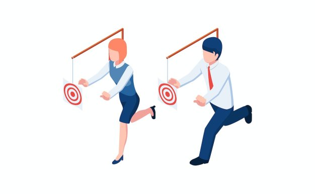 商业动机和目标概念等距插画 Isometric business people try to catch target