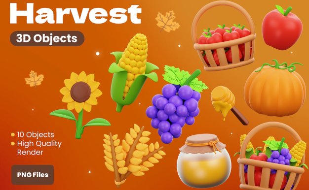 丰收食品3D插画 Harvest 3D Illustrations
