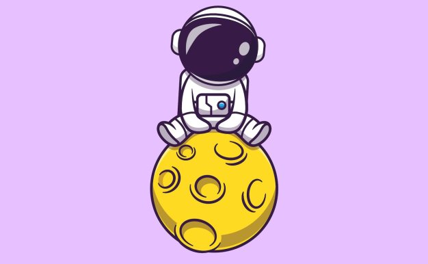 月球宇航员卡通矢量插画 Cute Astronaut Sitting On Moon Cartoon
